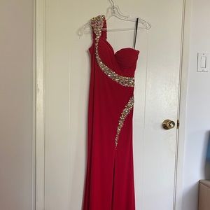 Alyce Paris Red One Shoulder Jewel Encrusted Dress